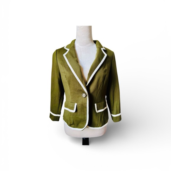 Modcloth Jackets & Blazers - Modcloth Sz M Cropped Fitted Olive Blazer with White Accents